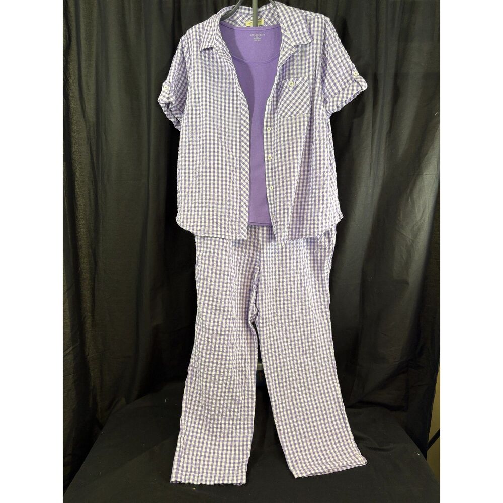 Appleseed's Purple Gingham 3 Piece Outfit Set PXL Petite XL Shirt Tank Pants